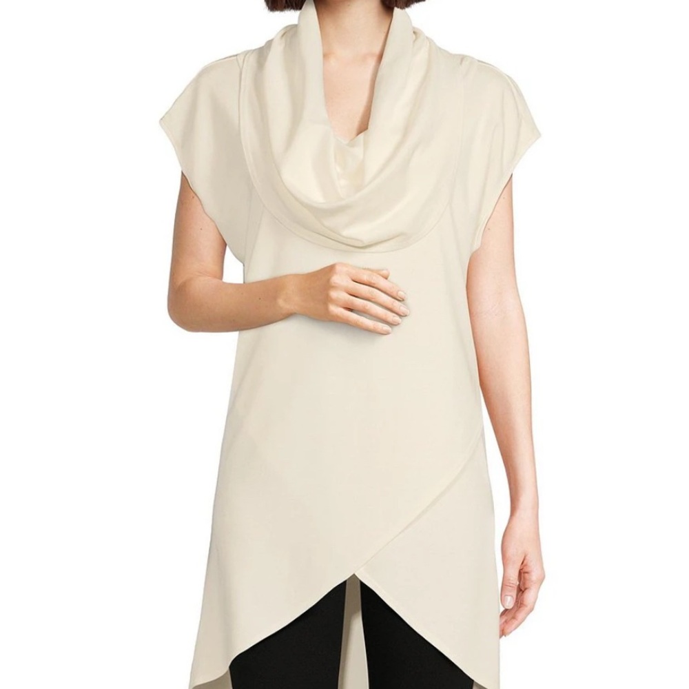 Bryn Walker Lavinia Stretch Jersey Cowl Neck Tunic Top Small Ivory NWOT